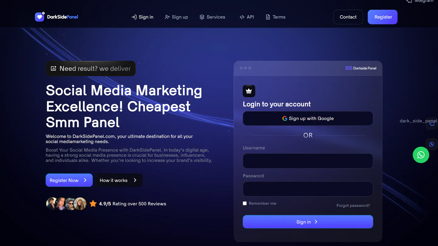 الصفحة الرئيسية لـDarkside Panel على darksidepanel.com، كما التقطناها في 11 سبتمبر 2026