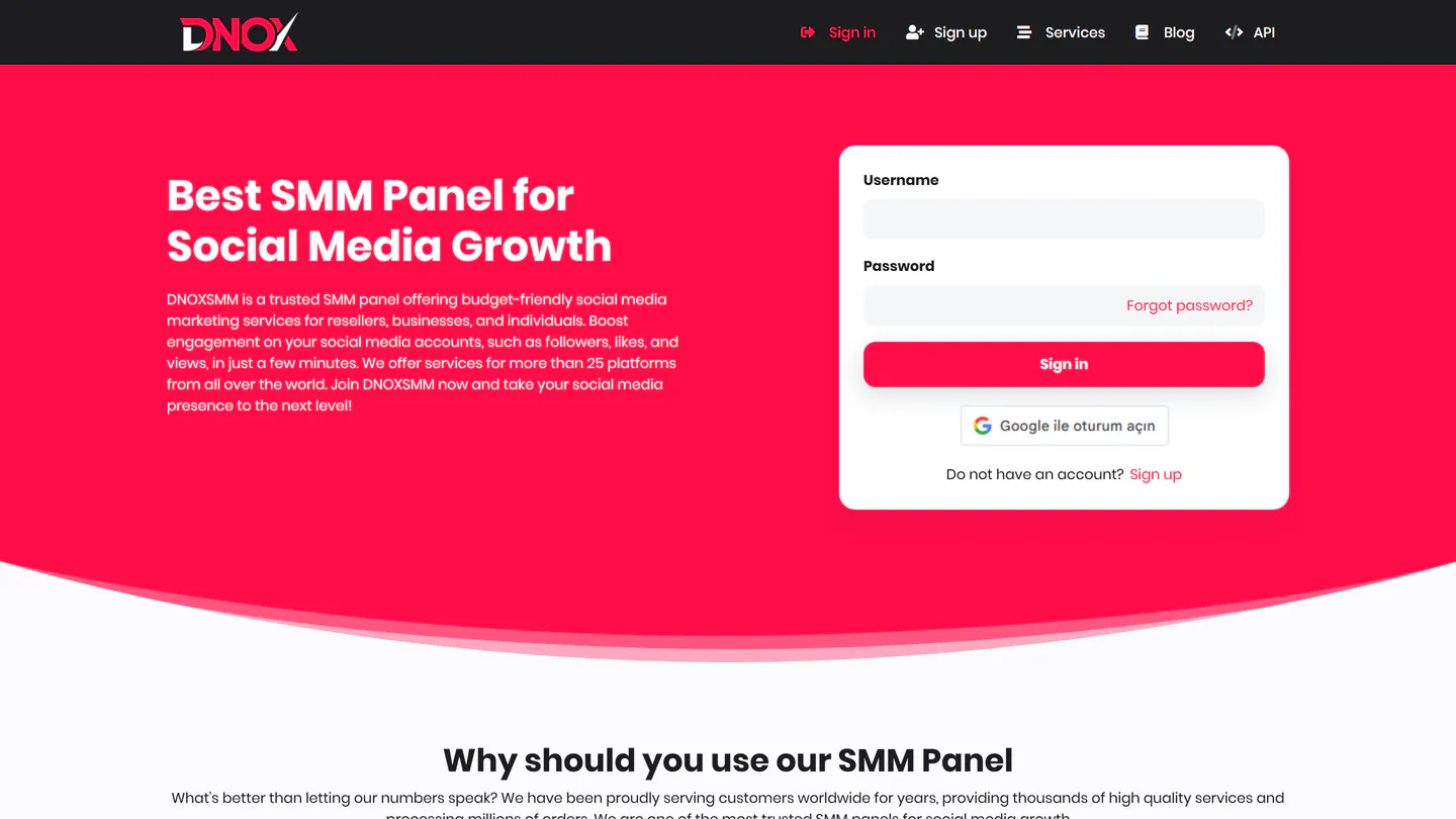 Die Startseite von DNOXSMM unter dnoxsmm.com, aufgenommen am 11. Sept. 2026