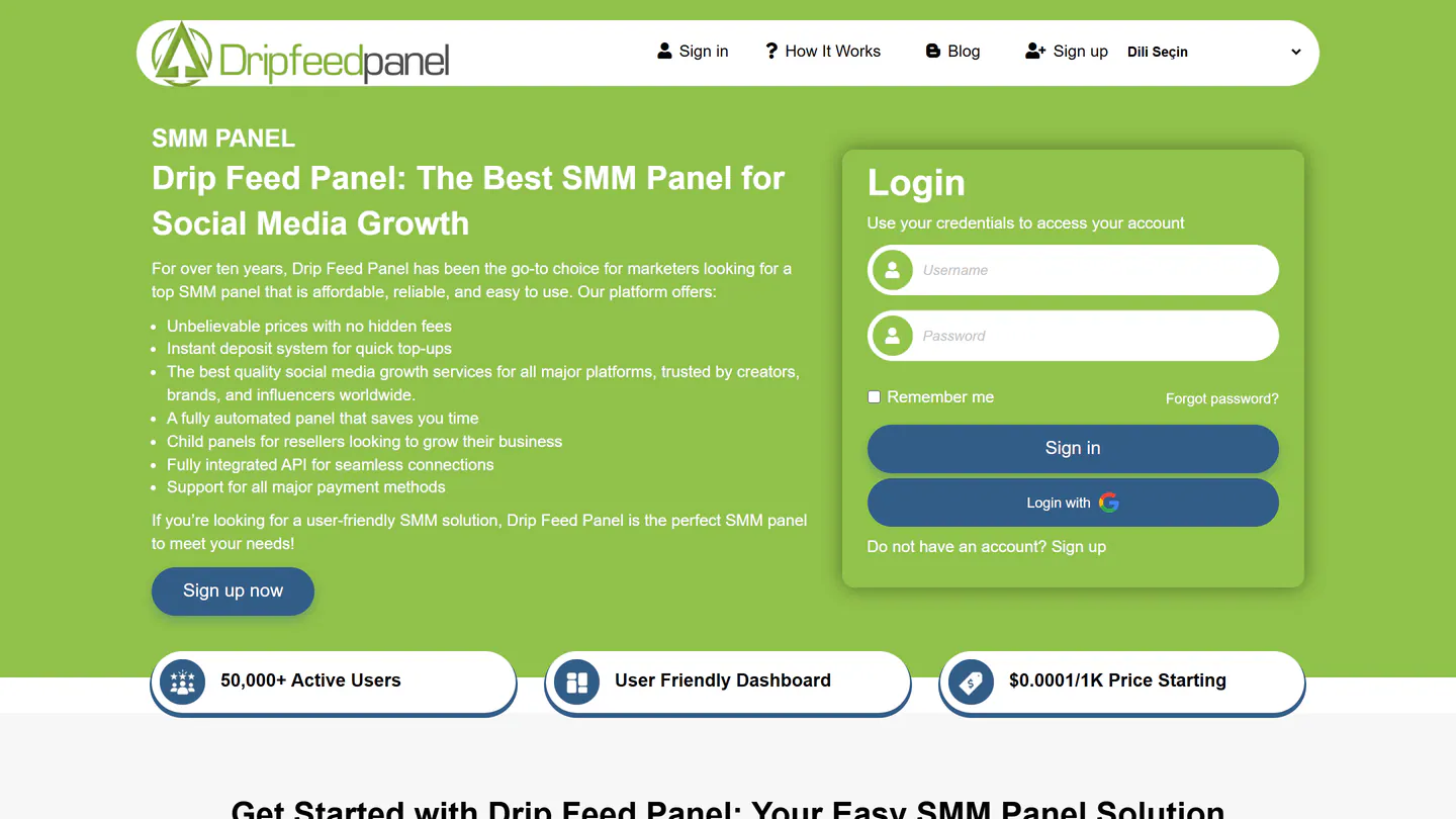 Die Startseite von DripFeedPanel unter dripfeedpanel.com, aufgenommen am 11. Sept. 2026