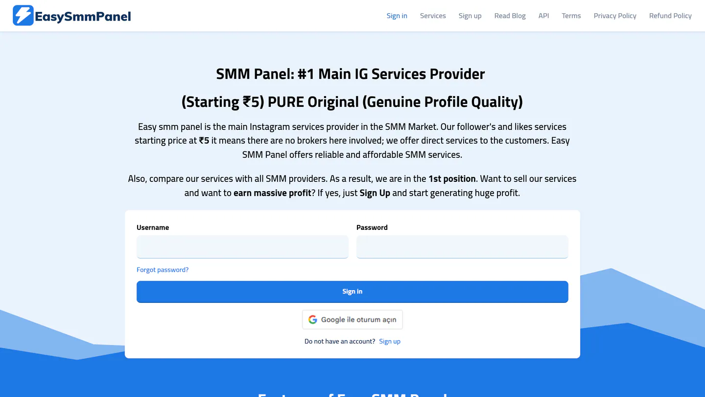 easysmmpanel.com adresindeki EasySMMPanel ana sayfası, 11 Eyl 2026 tarihinde alınan görüntü