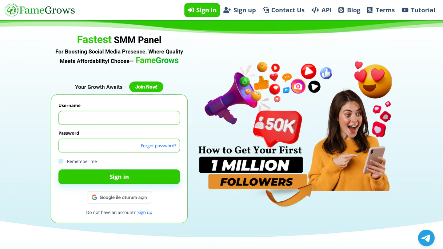 الصفحة الرئيسية لـFameGrows على famegrows.com، كما التقطناها في 11 سبتمبر 2026
