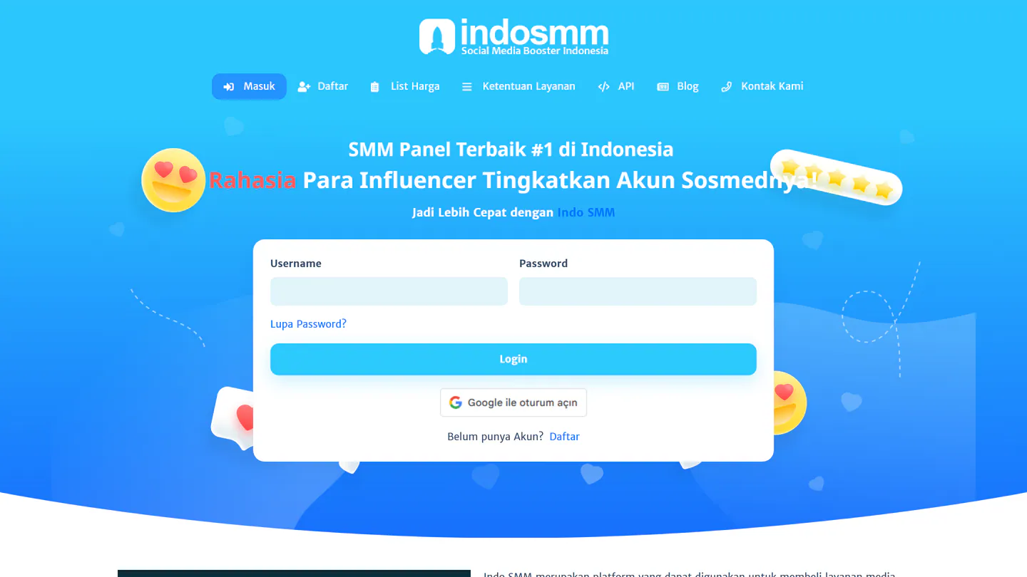 الصفحة الرئيسية لـIndo SMM على indosmm.id، كما التقطناها في 11 سبتمبر 2026
