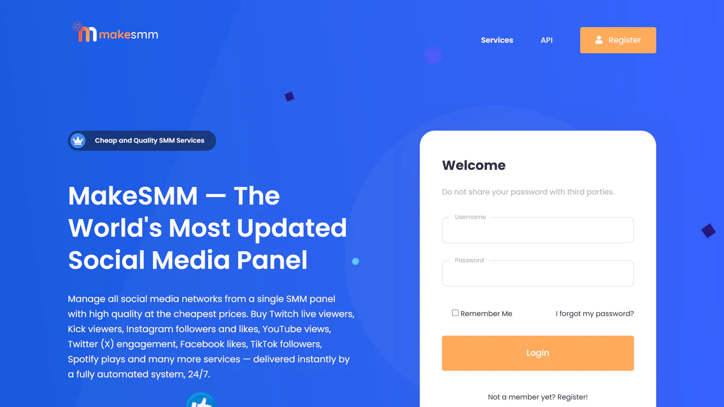 Главная страница MakeSMM на makesmm.com, снимок от 11 сент. 2026 г.