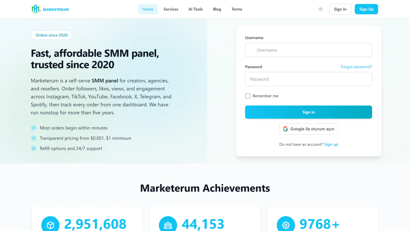Die Startseite von Marketerum unter marketerum.com, aufgenommen am 11. Sept. 2026