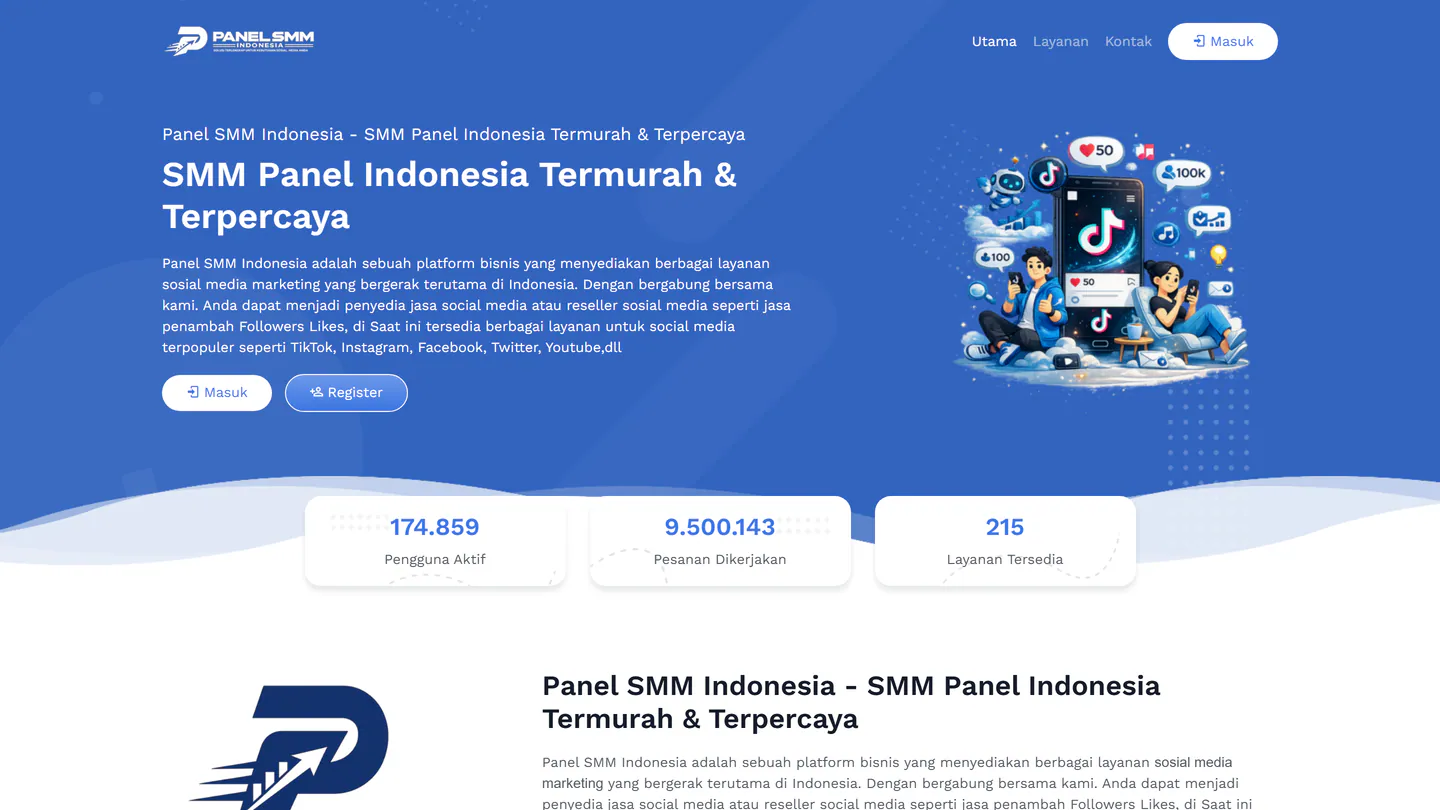 panelsmmindonesia.com adresindeki Panel SMM Indonesia ana sayfası, 11 Eyl 2026 tarihinde alınan görüntü