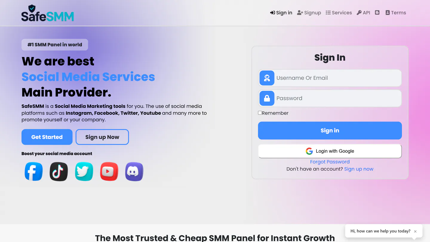 Главная страница SafeSMM на safesmm.net, снимок от 11 сент. 2026 г.