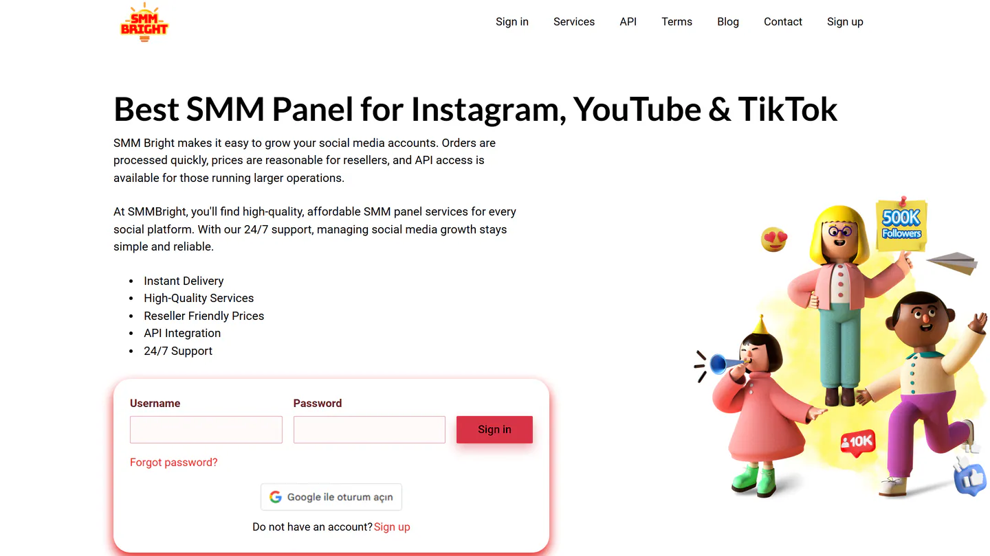 Beranda SMM Bright di smmbright.com, seperti yang tertangkap pada 11 Sep 2026