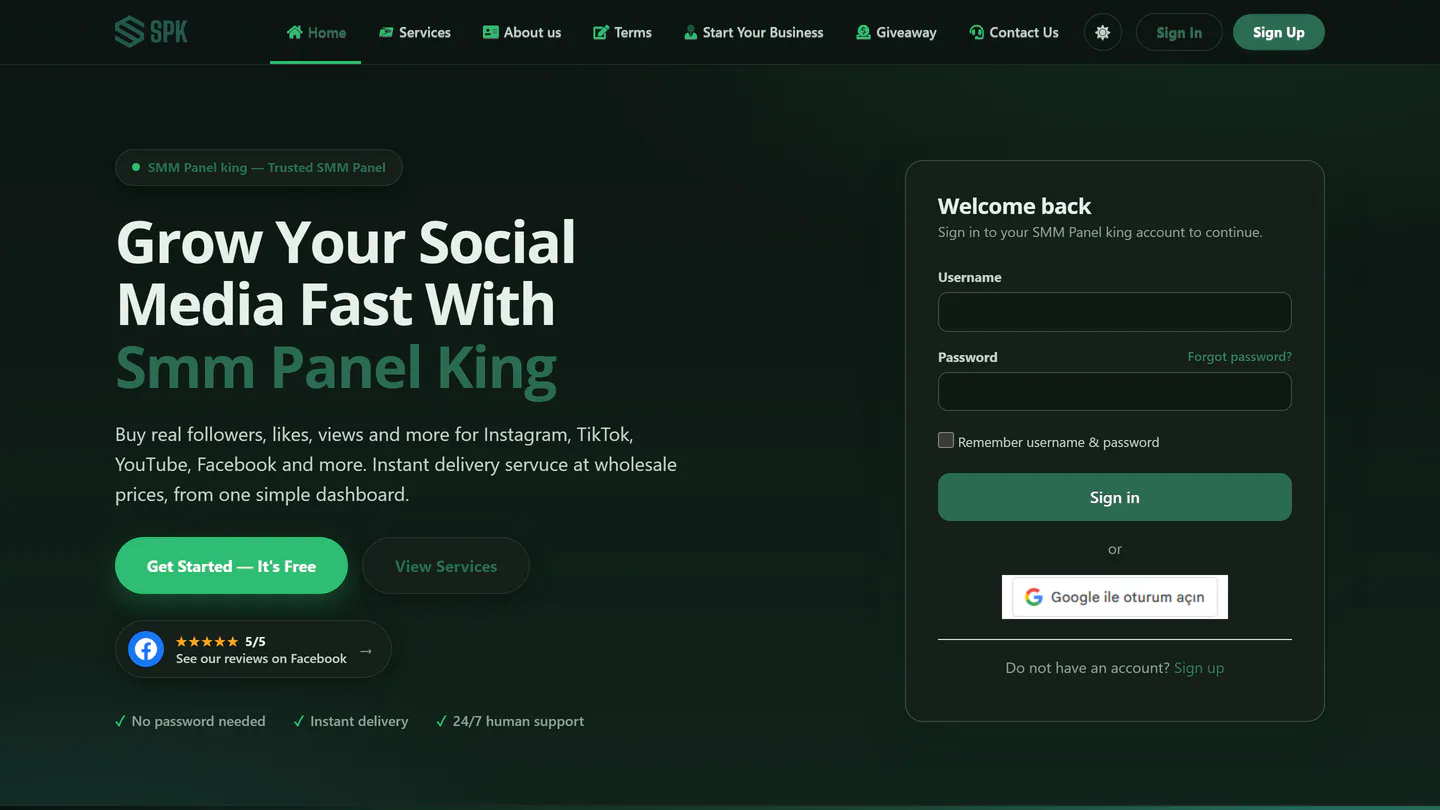 smmpanelking.com adresindeki SMM Panel King ana sayfası, 11 Eyl 2026 tarihinde alınan görüntü