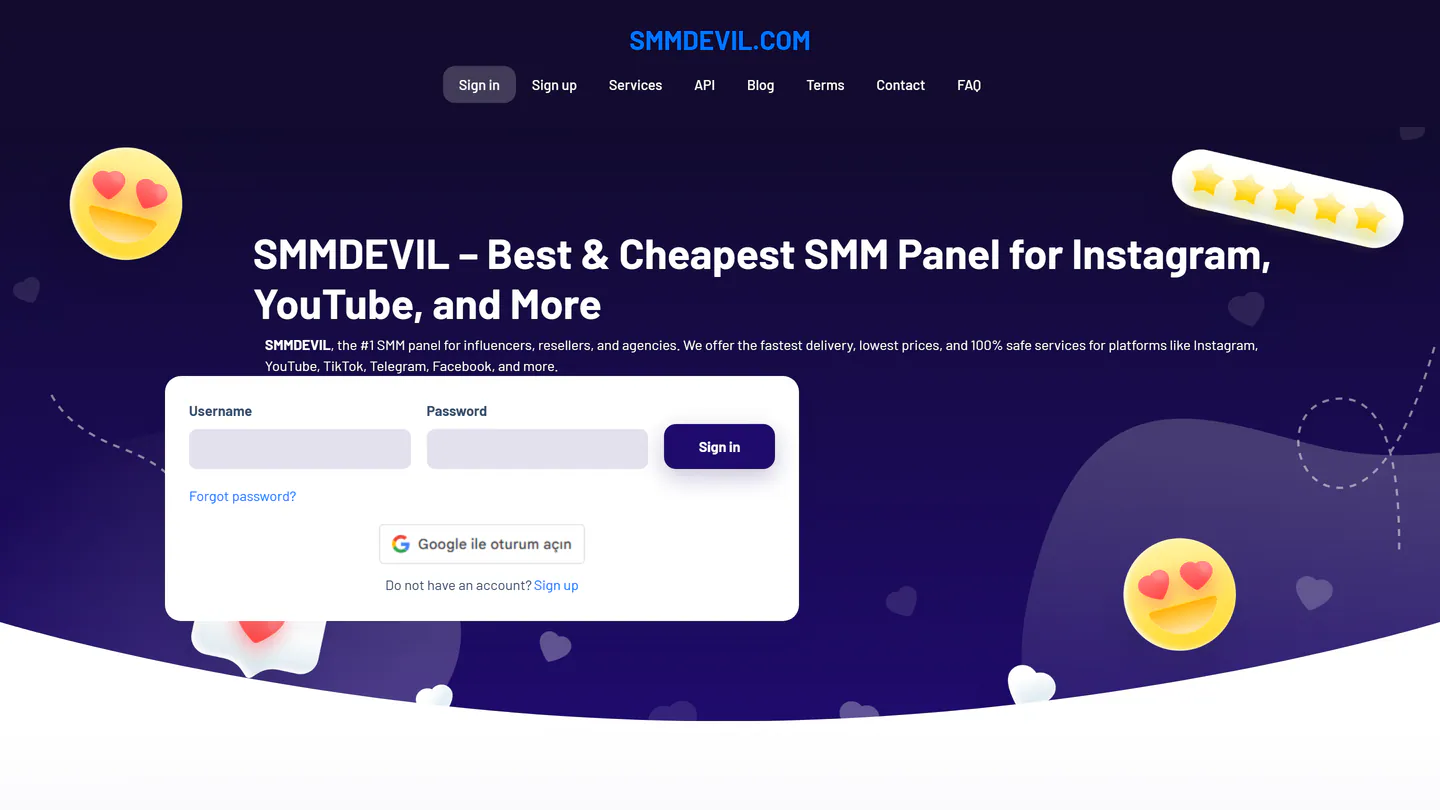 Die Startseite von SMMDevil unter smmdevil.com, aufgenommen am 11. Sept. 2026
