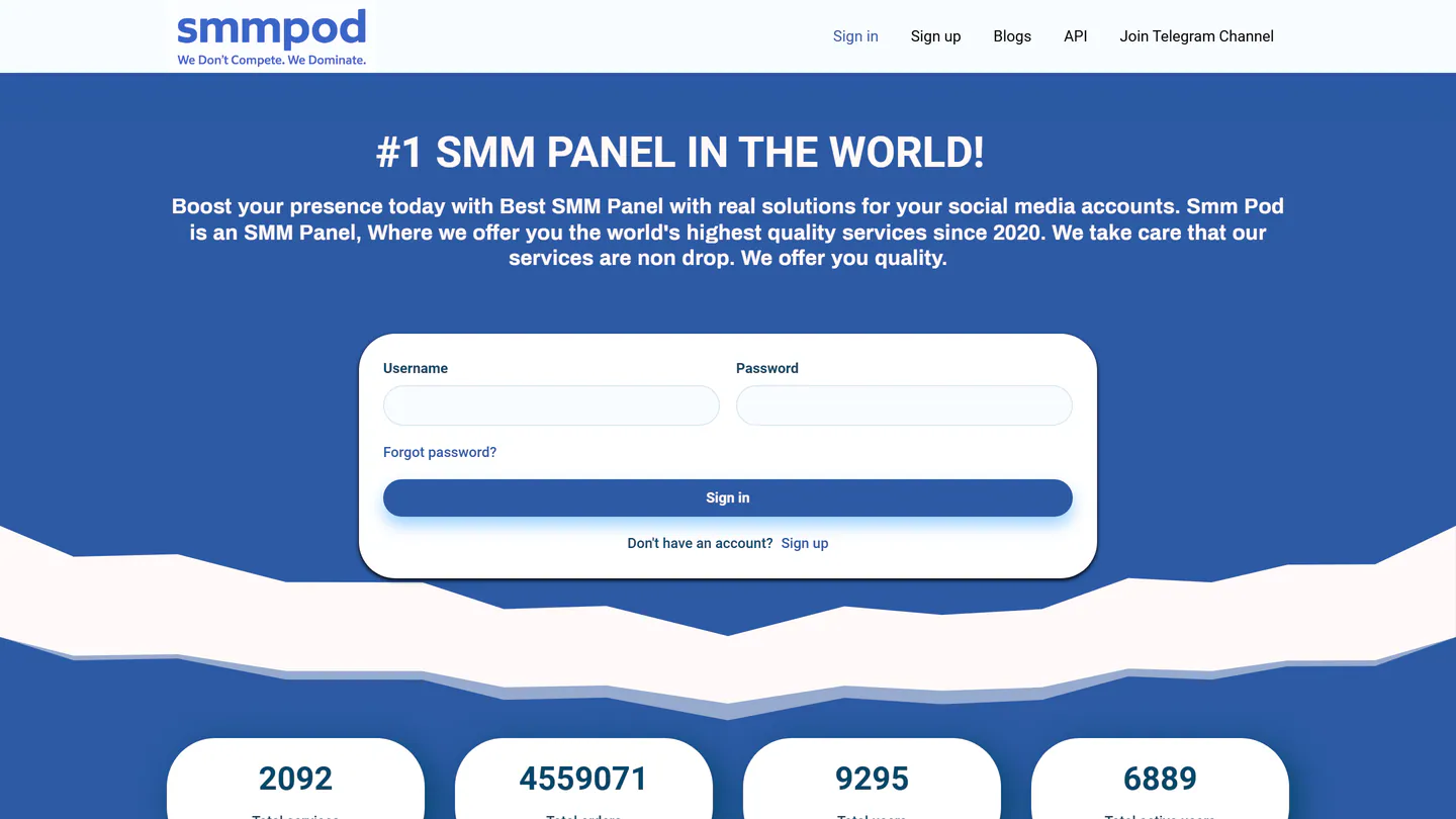 الصفحة الرئيسية لـSMMPod على smmpod.com، كما التقطناها في 11 سبتمبر 2026