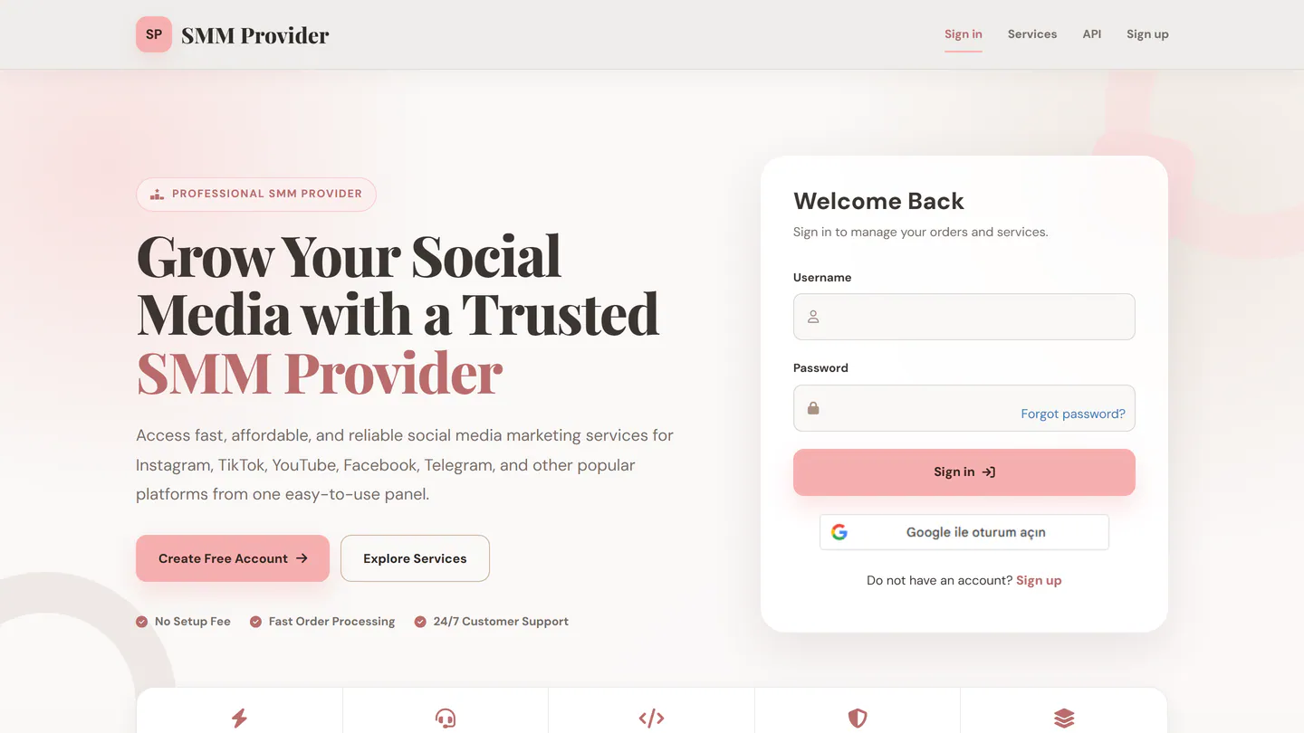 Beranda SMMProvider di smmprovider.com, seperti yang tertangkap pada 11 Sep 2026