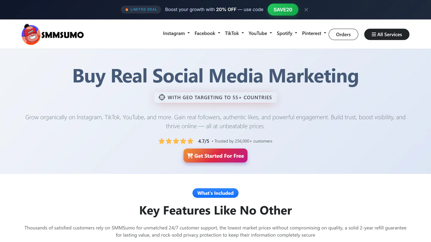 The SMMSumo homepage at smmsumo.com, as captured on Sep 11, 2026