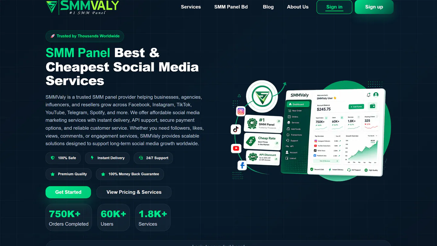 Die Startseite von SMMValy unter smmvaly.com, aufgenommen am 11. Sept. 2026