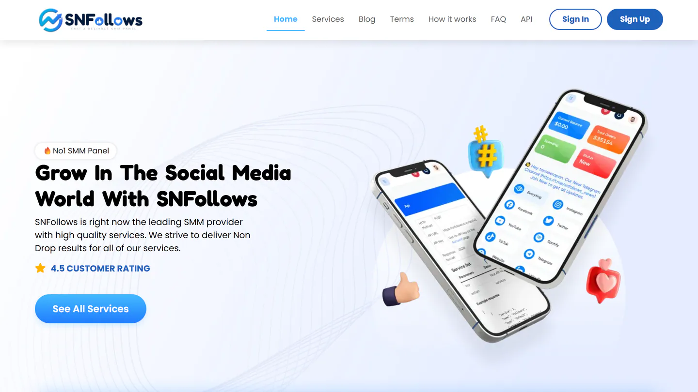Die Startseite von SNFollows unter snfollows.com, aufgenommen am 11. Sept. 2026