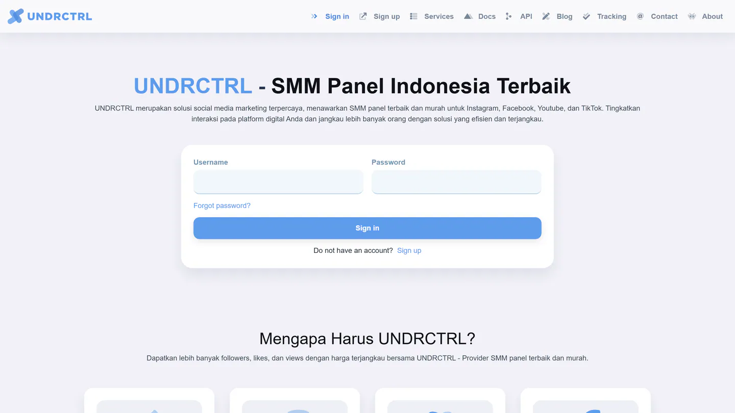 الصفحة الرئيسية لـUNDRCTRL على undrctrl.id، كما التقطناها في 11 سبتمبر 2026