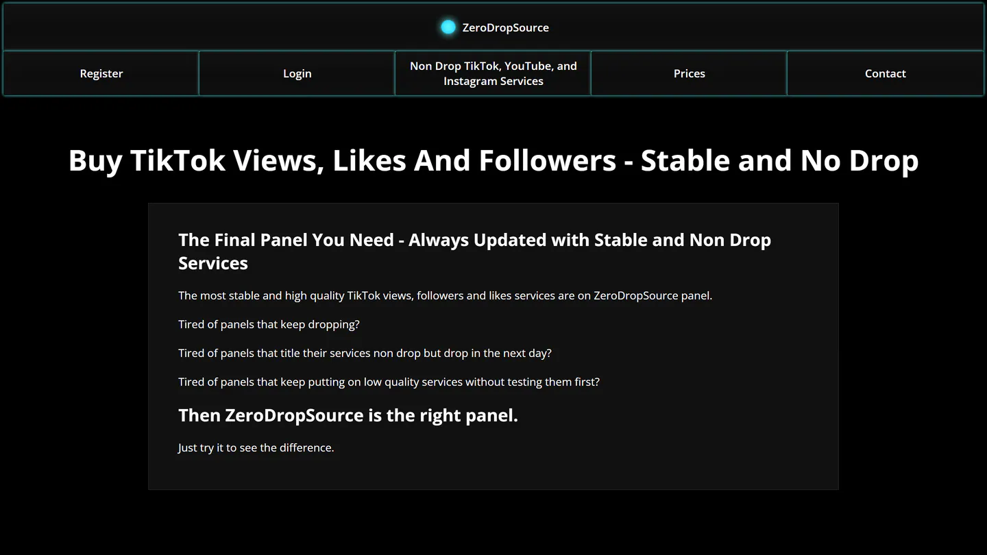 Die Startseite von Zero Drop Source unter zerodropsource.com, aufgenommen am 11. Sept. 2026